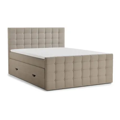 Pat boxspring bej cu spațiu de depozitare 200x200 cm Tasca – Maison de Rêve