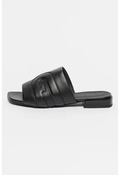 Papuci de piele cu monograma - Negru