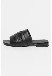 Papuci de piele cu monograma - Negru