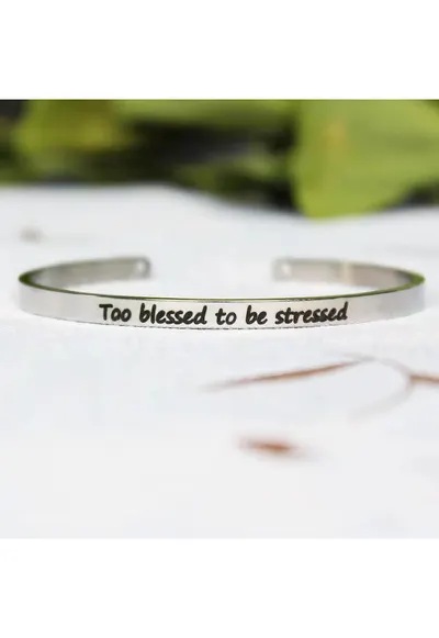 Bratara ajustabila - argintie - gravata Too blessed to be stressed - Aska P7