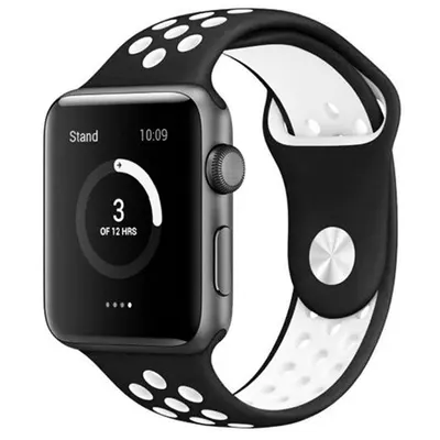 Curea Sport perforata pentru Apple Watch, Silicon, Negru-Alb - 44/45/46/49 mm , Medie Engros
