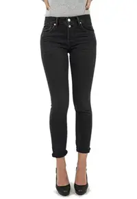 Pantaloni dama - model Mom Slim - talie inalta - negru - bumbac -