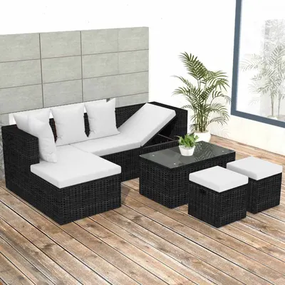 Gossi set mobilier de gradina cu perne, 4 piese, negru, poliratan