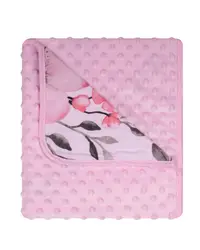 Paturica cu doua fete Minky si bumbac 80x90 cm Pink Flowers