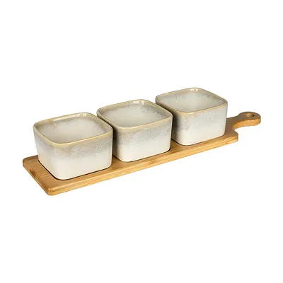 Set 3 boluri pe suport bambus NADIN ARCTIC,40x10cm