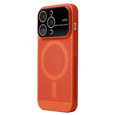 Husa Air Luxe, Perforatii si Protectie camera, Magsafe, Compatibila cu iPhone 14 Pro, Disipare caldura, Portocaliu Engros