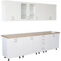 Bucatarie Zebra 260 cm din MDF Alb Lucios cu blat termoizolant imitatie artar