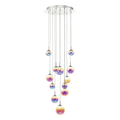 Lampa suspendata Cesario 12 Light Cluster Pendant Polished Chrome Iridised Glass LED