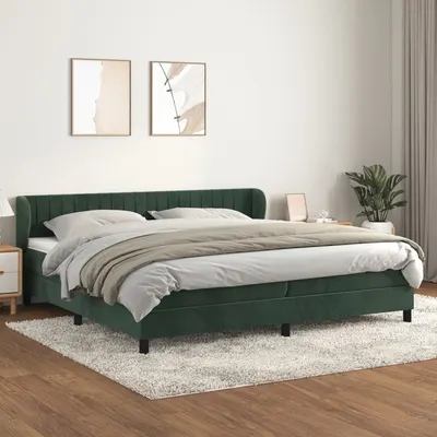 Gossi pat box spring cu saltea, verde inchis, 200x200 cm, catifea