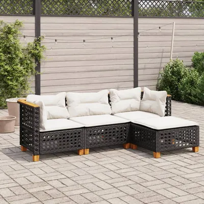 Gossi set mobilier de gradina cu perne, 4 piese, negru, poliratan