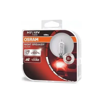 Set doua becuri auto halogen Osram Night Breaker Silver +100% H7 55W 12V 64210NBS-DUO
