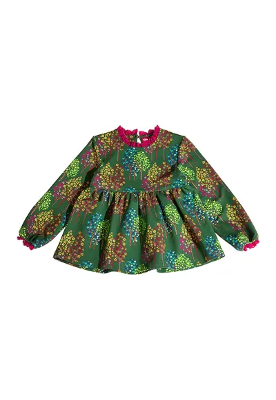 Bluza cu imprimeu si decolteu la baza gatului - Multicolor