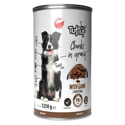 TUF TUF DOG -Hrana umeda CHUNKS cu VANAT- conserva 1250g