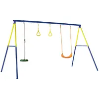 AIYAPLAY Set Leagăn de Grădină 3 în 1 pentru Copii cu Leagăn în Picioare, Inele Gimnastice, Cadru A din Oțel, Leagăne Duble pentru Copii, Capacitate 150kg, Exterior, 3-8 Ani, 285x160x181 cm | Aosom Romania