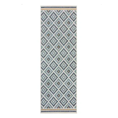 Covor pentru exterior și interior galben/albastru 80x230 cm Zia Trellis – Flair Rugs
