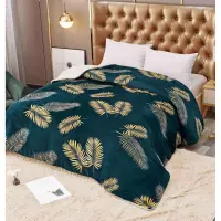 Patura CoCoLiNo cu blanita, 200x230cm, Jojo Home, Verde, Frunze