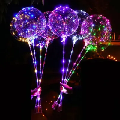 Balon luminos Engros, 50 LED-uri multicolore, 3 moduri iluminare, suport tip bat, baloane LED
