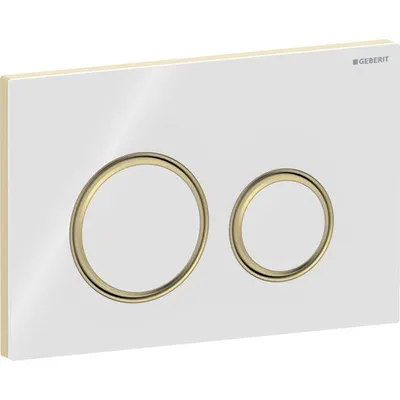 Clapeta actionare dubla rezervor wc, alb sticla lucioasa cu inel de design alama, Geberit Sigma50