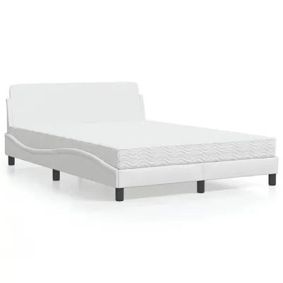 vidaXL Pat cu saltea, Dover, alb, 140x200 cm, piele ecologică