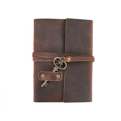 Jurnal vintage, 17.5x12.5cm, piele naturala, cu cheie metalica, Krashell