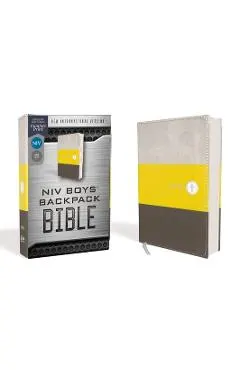 Niv, Boys' Backpack Bible, Compact, Leathersoft, Yellow/Gray, Red Letter Edition, Comfort Print
