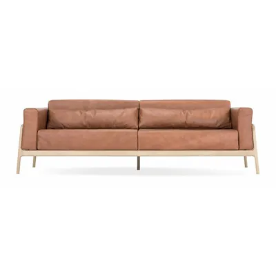 Canapea din piele bovină cu structură din lemn masiv de stejar Gazzda Fawn, 240 cm, maro cognac