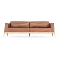 Canapea din piele bovină cu structură din lemn masiv de stejar Gazzda Fawn, 240 cm, maro cognac