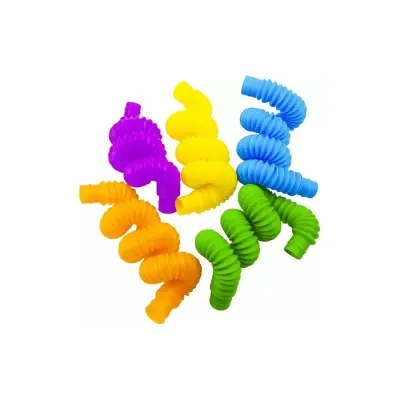 Set 10 tuburi senzoriale, plastic flexibil multicolor, stimuleaza abilitatile motorii, 15 - 51,5x2 cm