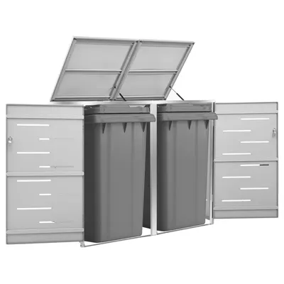 Gossi magazie pentru doua pubele, 138x77,5x112,5 cm, otel inoxidabil
