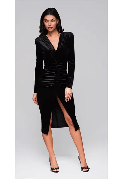 Rochie de seara eleganta midi LA-OM-DLR253 - Negru