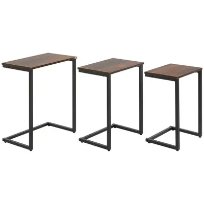 HOMCOM Masă laterală, Masă de cafea, Set de 3, Design industrial, Cadru din oțel, maro+negru, 45 x 30 x 60 cm | Aosom Romania