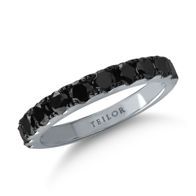 Inel semi eternity din aur alb cu diamante negre de 0.89ct