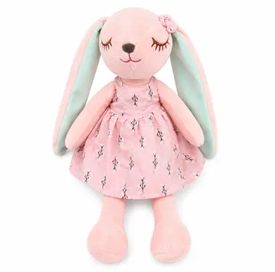 Iepuraș de Pluș Sweet Dream Roz, Rochiță Florală, Urechi Lungi Catifelate, 34cm, Model Decorativ pentru Copii – Engros