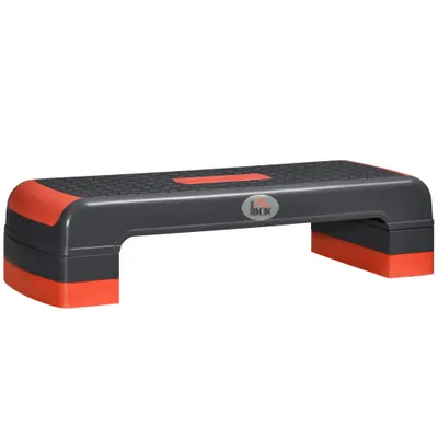 HOMCOM Step Fitness pentru Aerobic, Stepper Reglabil pe 3 Inaltimi 10-15-20cm din Plastic pentru Antrenament Acasa, Negru si Rosu