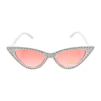 Ochelari de soare, damă, Tiara, albi cu cristale, ramă cat-eye, lentile roz, protecție UV 400