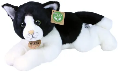 Jucărie de pluș Rappa Eco Friends - Pisică alb-negru culcată, 30 cm