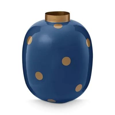 Vaza decorativă, din metal, Pip Studio, Dots Navy/Gold, 32 cm, colecția Dot Delight