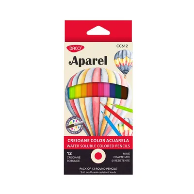 Creioane color acuarelabile, 12 culori/set, Daco