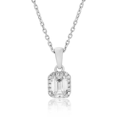 Lant cu pandantiv din aur alb cu diamante baguette si rotunde de 0.46ct