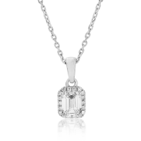 Lant cu pandantiv din aur alb cu diamante baguette si rotunde de 0.46ct