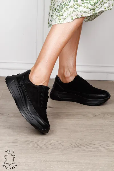 Pantofi sport din piele naturală cu design contemporan CRL1814 NEGRU
