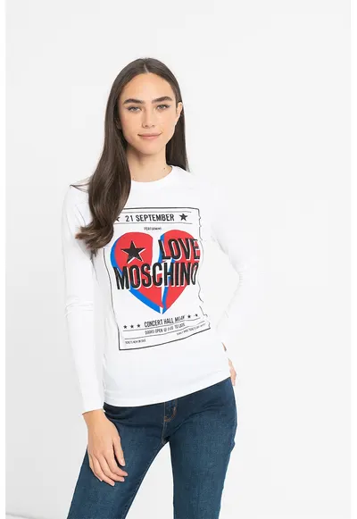 Bluza cu decolteu la baza gatului - imprimeu logo si grafic - Rosu/Alb/Albastru