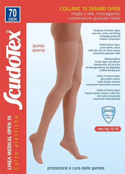 Scudotex 822 Ciorapi compresivi pantaloni, varf deschis, compresie medie 70 DEN, Daino, marimea 5-XL