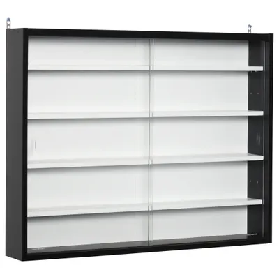 HOMCOM Vitrina Moderna pentru Colectionare 5 Etajere, Panou Suport de obiecte cu Etajere Reglabile, 80x9.5x60cm, Negru si Alb | Aosom Romania