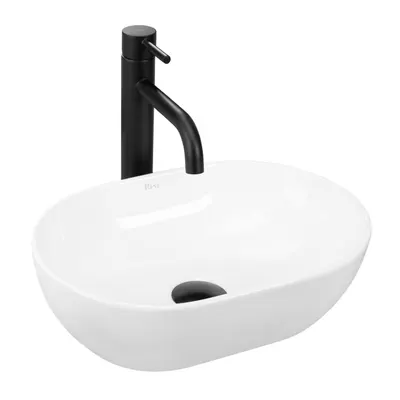 Lavoar baie 38x26cm, oval, alb lucios, Rea Amelia Mini