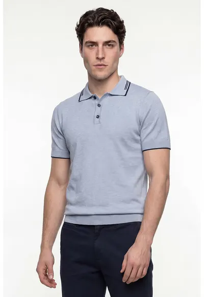 Tricou polo din bumbac - Albastru deschis