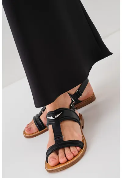 Sandale slingback din piele - Negru