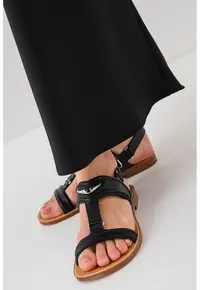 Sandale slingback din piele - Negru