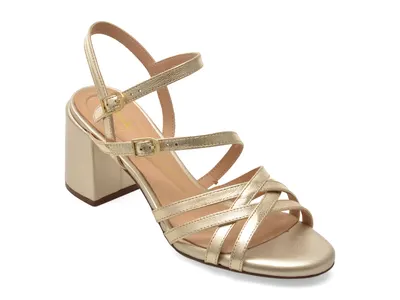Sandale CLARKS aurii, EZORIA STRAP, din piele naturala
