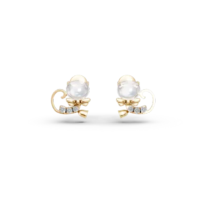 Cercei pisicute din aur galben cu topaze albe ovale de 0.59ct si diamante round de 0.036ct pentru copii